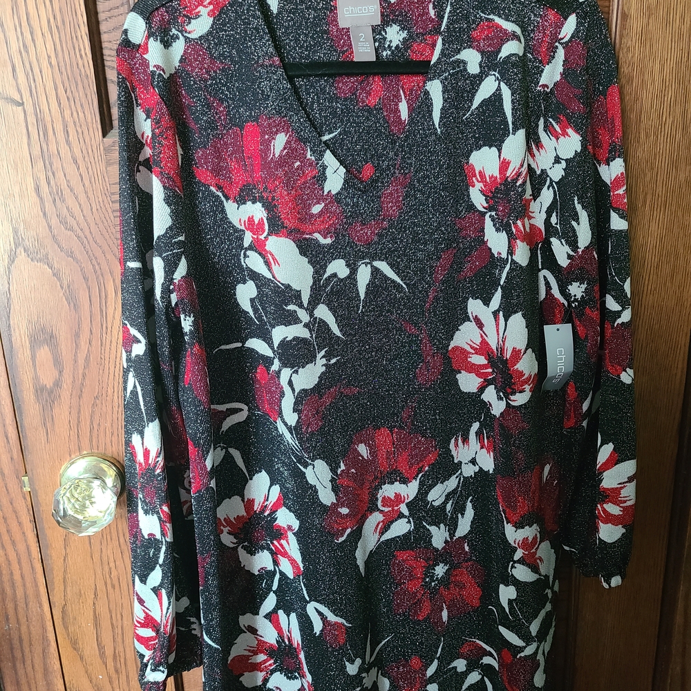 Chico's Vibrant Red and White Floral Midi Dress